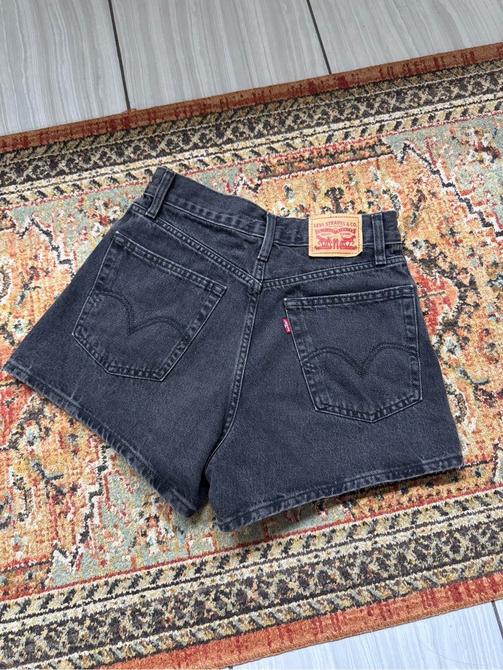 Levi's Black Denim High-Rise mom shorts
